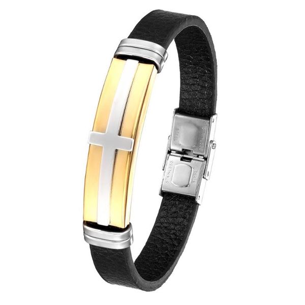 stainless steel men's bracelet, men's bracelet, black corrugated leather elegant casual chain cross bracelet
stainless steel men's bracelet, men's bracelet, black corrugated leather elegant casual chain cross bracelet
