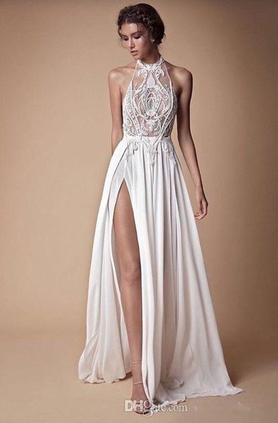 halter a-line chiffon wedding dresses split sweep beach custom bridal gowns formal long vestidos de novia lace appliques custom aq154, White
halter a-line chiffon wedding dresses split sweep beach custom bridal gowns formal long vestidos de novia lace appliques custom aq154, White