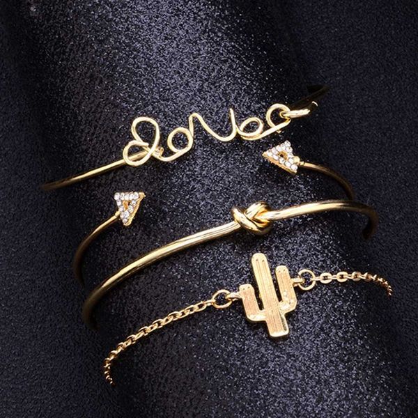 4pcs/set simple leaves triangle love cactus knot charm bracelets for women girl gold color adjustable chain bracelet pulseras, Golden;silver
4pcs/set simple leaves triangle love cactus knot charm bracelets for women girl gold color adjustable chain bracelet pulseras, Golden;silver
