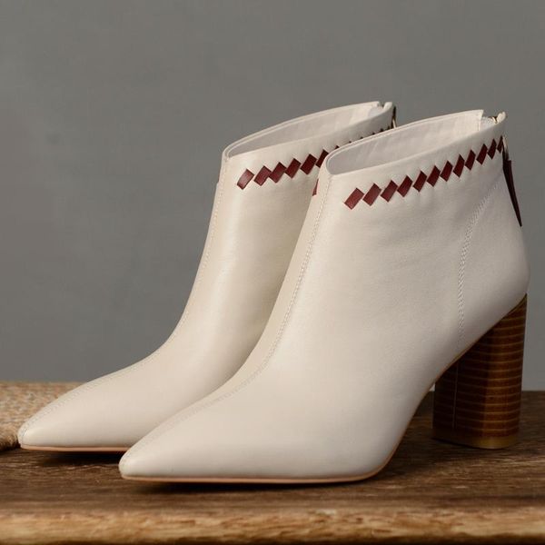 women's genuine leather thick high heel pointed toe autumn ankle boots back zip elegangt ladies fashion short booties shoes sale, Black
women's genuine leather thick high heel pointed toe autumn ankle boots back zip elegangt ladies fashion short booties shoes sale, Black