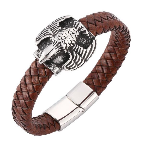 charm bracelets retro personality eagle men's brown woven leather bracelet stainless steel magnetic buckle fashion glamour 7-sp0167, Golden;silver
charm bracelets retro personality eagle men's brown woven leather bracelet stainless steel magnetic buckle fashion glamour 7-sp0167, Golden;silver