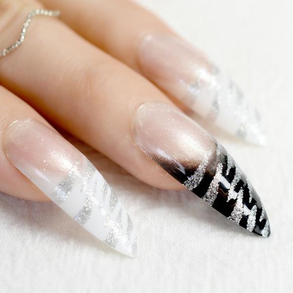 false nails 24pcs clear french long stiletto silver black white pointed nail streaks diy art manicure product, Red;gold
false nails 24pcs clear french long stiletto silver black white pointed nail streaks diy art manicure product, Red;gold