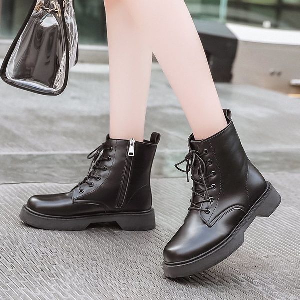 round toe lace up shoes woman fashion motorcycle botas new nice women pu leather ankle boots autumn winter, Black
round toe lace up shoes woman fashion motorcycle botas new nice women pu leather ankle boots autumn winter, Black