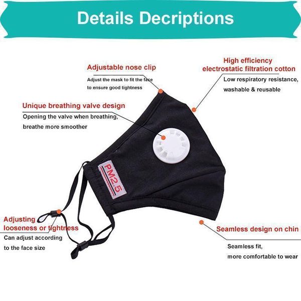 многоразовый с продавая unisex маски горячая cotton face дыхание valve рм2,5 рот маска anti-dust b0j81
многоразовый с продавая unisex маски горячая cotton face дыхание valve рм2,5 рот маска anti-dust b0j81