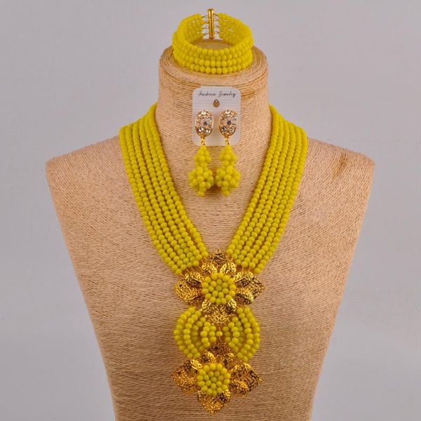 handmade opaque yellow crystal beaded necklace nigerian wedding african beads jewelry set for women 6chl, Silver
handmade opaque yellow crystal beaded necklace nigerian wedding african beads jewelry set for women 6chl, Silver