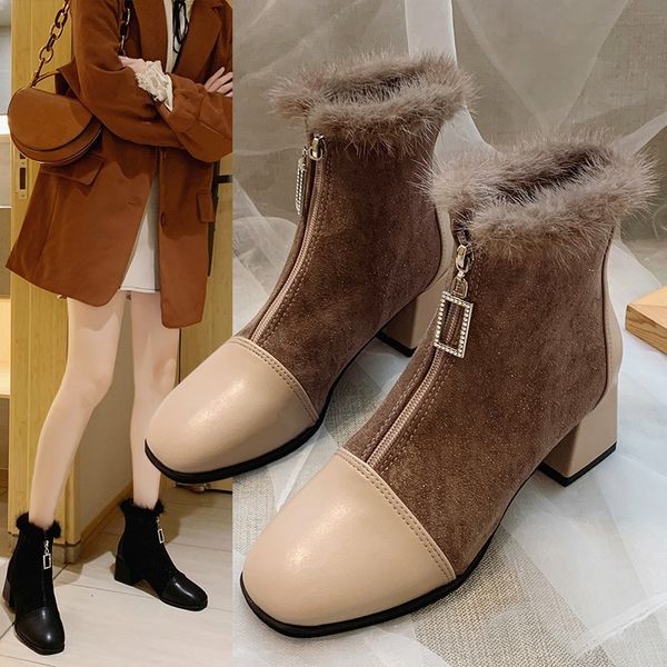 boots 2021 flock high heels ladies shoes women fashion spring autumn ankle zip square heel female keep warm zapatos, Black
boots 2021 flock high heels ladies shoes women fashion spring autumn ankle zip square heel female keep warm zapatos, Black