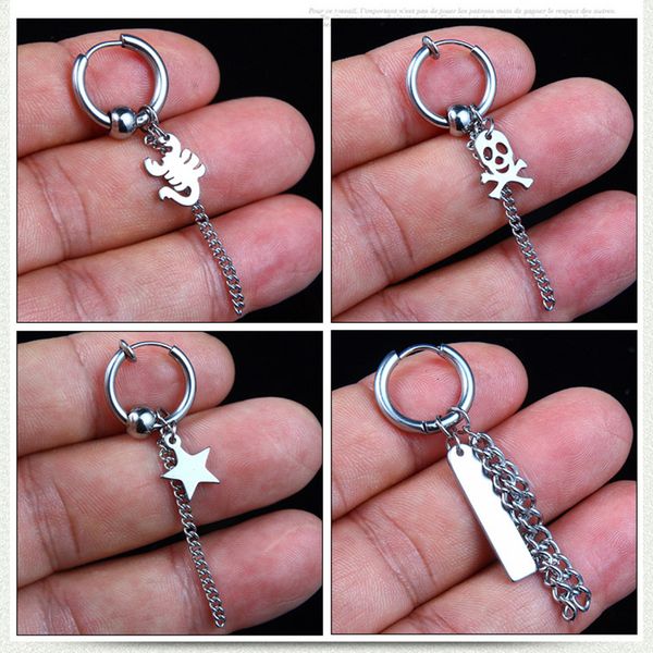 hoop & huggie pun titanium steel earrings men's cross skull round head tag star korean female long tassel chain, Golden;silver
hoop & huggie pun titanium steel earrings men's cross skull round head tag star korean female long tassel chain, Golden;silver