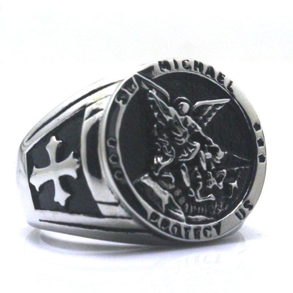 men boy cross st. michael protect us 314l stainless steel cool round ring two choices, Golden;silver
men boy cross st. michael protect us 314l stainless steel cool round ring two choices, Golden;silver