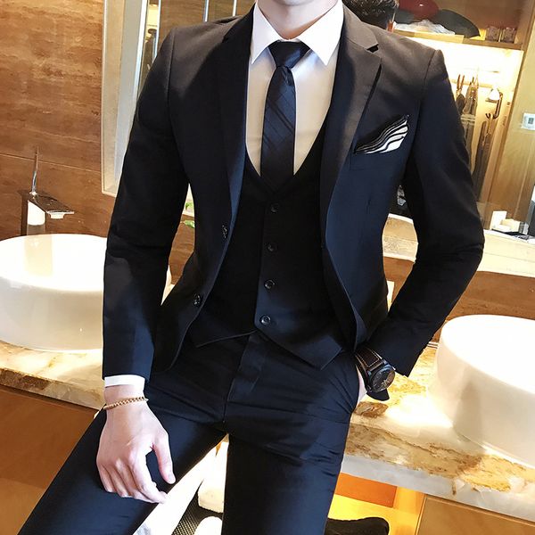 men's suits & blazers korean version self-cultivation two button suit set three-piece solid color trajes de hombre 2021, White;black
men's suits & blazers korean version self-cultivation two button suit set three-piece solid color trajes de hombre 2021, White;black