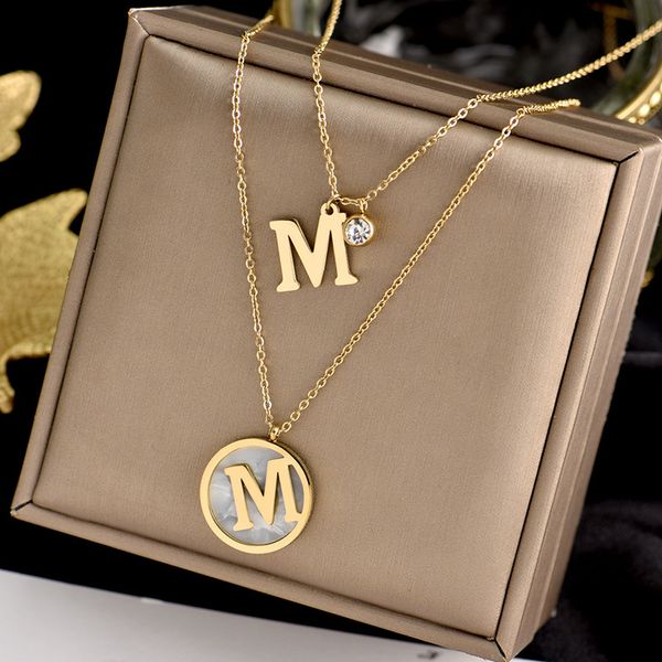 classic design letter m charm pendant necklace gold clavicle chain chokers necklaces multilayer titanium steel jewelry for women, Silver
classic design letter m charm pendant necklace gold clavicle chain chokers necklaces multilayer titanium steel jewelry for women, Silver