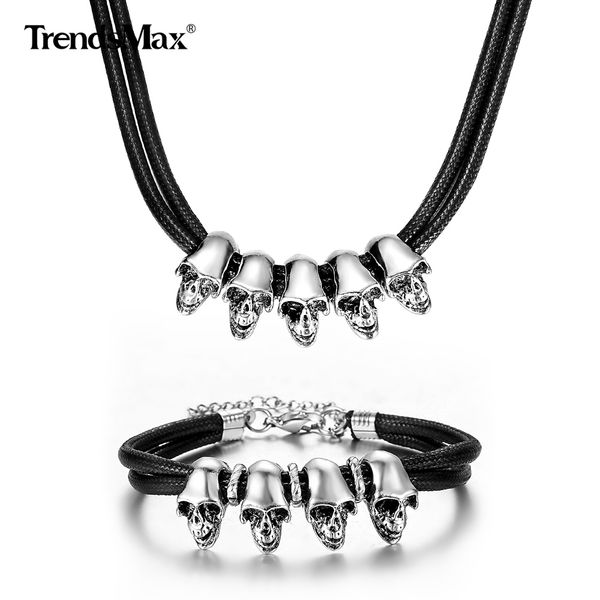 charms vintage skull punk leather necklace bracelet set for men boys double braided holloween costume jewelry sets gift dsl001, Silver
charms vintage skull punk leather necklace bracelet set for men boys double braided holloween costume jewelry sets gift dsl001, Silver