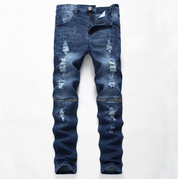 men's jeans size 28-42 us brand knee zipper up biker casual blue distressed ripped skinny slim fit high stretch denim pants
men's jeans size 28-42 us brand knee zipper up biker casual blue distressed ripped skinny slim fit high stretch denim pants