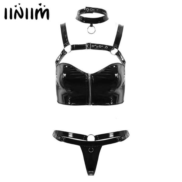 womens femme wet look costumes clubwear leather lingerie set v neck zippered crop with g-string thong briefs and99, Gray
womens femme wet look costumes clubwear leather lingerie set v neck zippered crop with g-string thong briefs and99, Gray