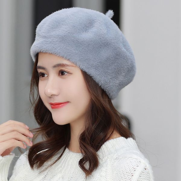 berets women's beret hat 2021 spring causal solid color fur french artist for ladies soft warm knitted hats bn170, Blue;gray
berets women's beret hat 2021 spring causal solid color fur french artist for ladies soft warm knitted hats bn170, Blue;gray
