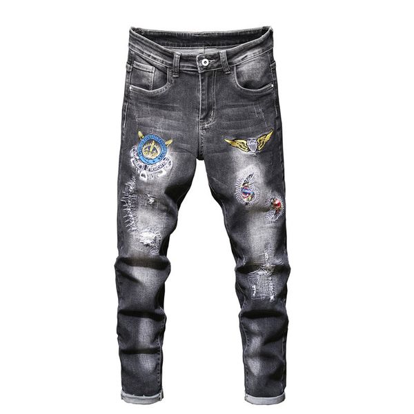 kimsere men's fashion ripped jeans pants with embroidered hi street embroidered denim trousers distressed jeans size 28-38, Blue
kimsere men's fashion ripped jeans pants with embroidered hi street embroidered denim trousers distressed jeans size 28-38, Blue