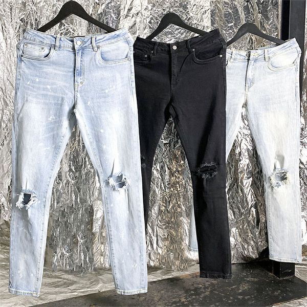 slim-fit represent stretch denim trousers damage hole distressed jean streetwear cowboy represent jean pants men, Blue
slim-fit represent stretch denim trousers damage hole distressed jean streetwear cowboy represent jean pants men, Blue