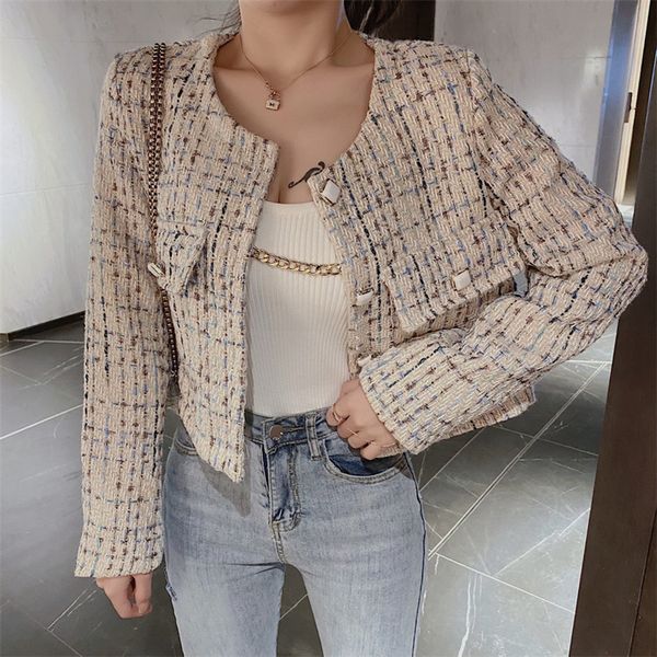 women's woven tweed short coat fall fashion new elegance o-neck exquisite single row button female cropped jackets ol style 2020, Black
women's woven tweed short coat fall fashion new elegance o-neck exquisite single row button female cropped jackets ol style 2020, Black