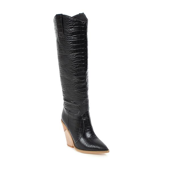 fashion microfiber leather women knee high boots western pointed toe boots chunky high heels motorcycle size 34-48, Black
fashion microfiber leather women knee high boots western pointed toe boots chunky high heels motorcycle size 34-48, Black