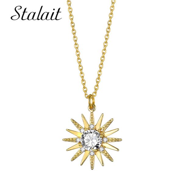 trendy gold sun star necklaces jewelry for women cubic zirconia copper necklace aesthetic accessories, Silver 
trendy gold sun star necklaces jewelry for women cubic zirconia copper necklace aesthetic accessories, Silver