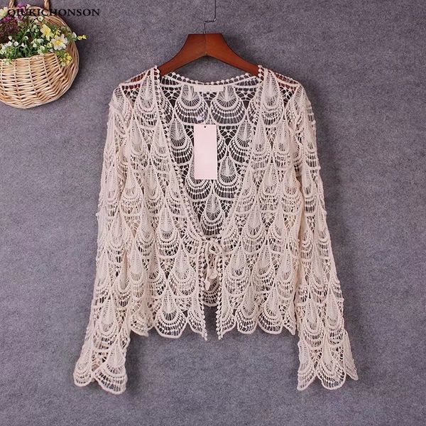 women's blouses & shirts tie front cardigan summer hollow out phoenix flower crochet lace women bohemian crop ladies femme, White
women's blouses & shirts tie front cardigan summer hollow out phoenix flower crochet lace women bohemian crop ladies femme, White