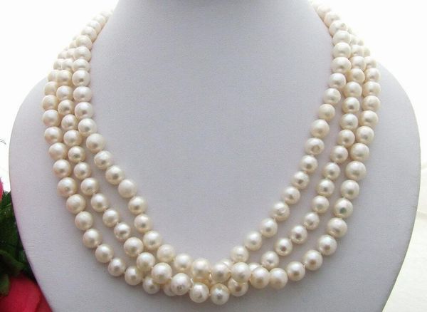 beautiful 3strands 8-9mm white freshwater cultured pearl necklace 50 cm long fashion jewelry, Silver
beautiful 3strands 8-9mm white freshwater cultured pearl necklace 50 cm long fashion jewelry, Silver