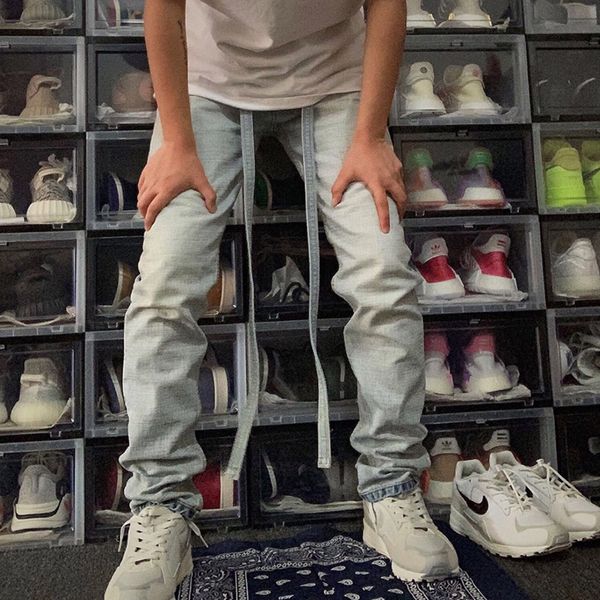 trendy high street fog fear of god 6th season 6th reverse wear washed light color ribbon straight loose jeans, White;black
trendy high street fog fear of god 6th season 6th reverse wear washed light color ribbon straight loose jeans, White;black