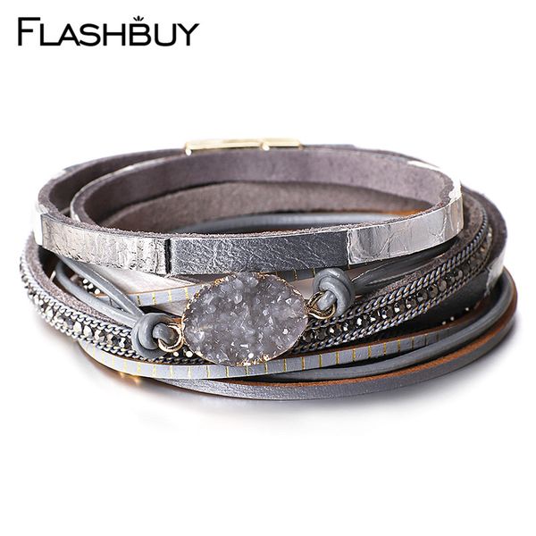 flashbuy natural crystal stone multilayer leather oval bracelet for women jewelry charm leather bohemia wrap bracelets, Golden;silver
flashbuy natural crystal stone multilayer leather oval bracelet for women jewelry charm leather bohemia wrap bracelets, Golden;silver