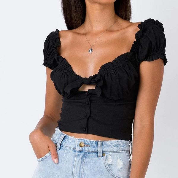 designer tshirts women sweet solid color short sleeved v neck button tshirts summer casual fashion women tees new puff sleeve, White
designer tshirts women sweet solid color short sleeved v neck button tshirts summer casual fashion women tees new puff sleeve, White