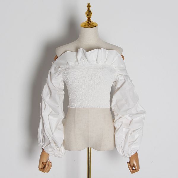 twotwinstyle ruched ruffles blouses womens slash neck lantern long sleeve slim short shirts for female fashion clothes, White
twotwinstyle ruched ruffles blouses womens slash neck lantern long sleeve slim short shirts for female fashion clothes, White