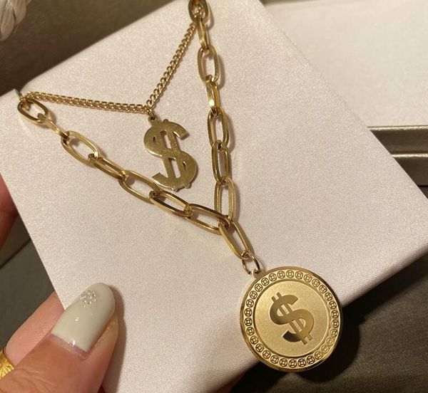 double-layer coin necklace hip-hop gold pendant exaggerated multi-layer thick chain necklace, Silver
double-layer coin necklace hip-hop gold pendant exaggerated multi-layer thick chain necklace, Silver