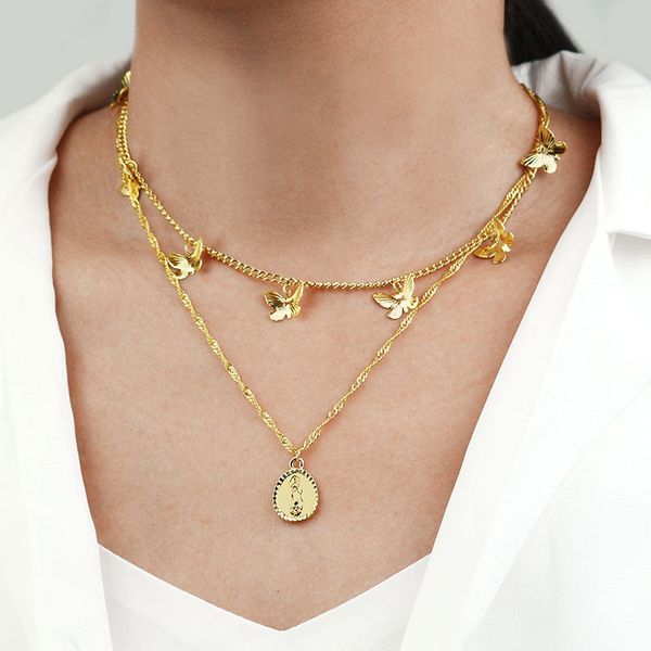 pendant necklaces butterfly multilayered gold necklace set virgin mary women statement layered fashion, Silver
pendant necklaces butterfly multilayered gold necklace set virgin mary women statement layered fashion, Silver