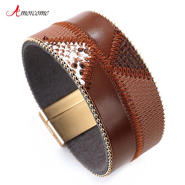 amorcome snake genuine leather bracelets for women fashion 2020 wide wrap snakeskin pattern charm bracelet femme party jewelry, Golden;silver 
amorcome snake genuine leather bracelets for women fashion 2020 wide wrap snakeskin pattern charm bracelet femme party jewelry, Golden;silver