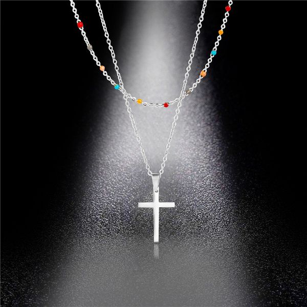 pendant necklaces european and american products double cross color-preserving neck chain stainless steel necklace female, Silver
pendant necklaces european and american products double cross color-preserving neck chain stainless steel necklace female, Silver