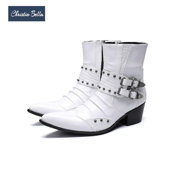 christia bella fashion white genuine leather men boots buckle rivets men ankle boots plus size pointed toe cowboy male, Black
christia bella fashion white genuine leather men boots buckle rivets men ankle boots plus size pointed toe cowboy male, Black