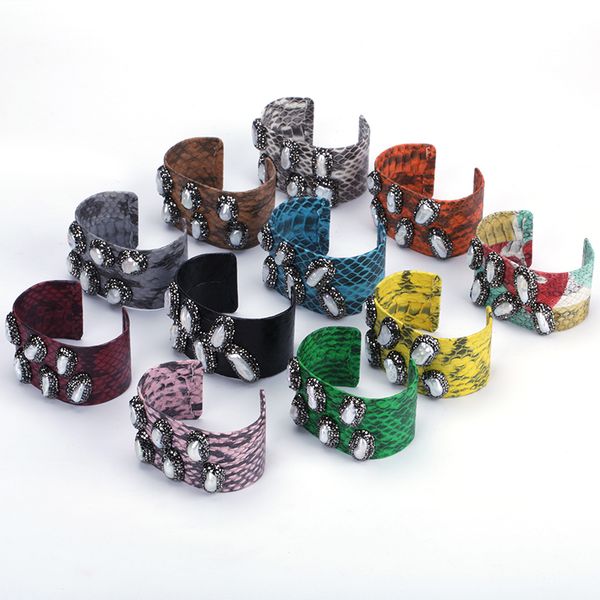 bangle natural freshwater pearl beads charm pave rhinestone multi colors snake leather wide wrap open bangles for women, Black
bangle natural freshwater pearl beads charm pave rhinestone multi colors snake leather wide wrap open bangles for women, Black