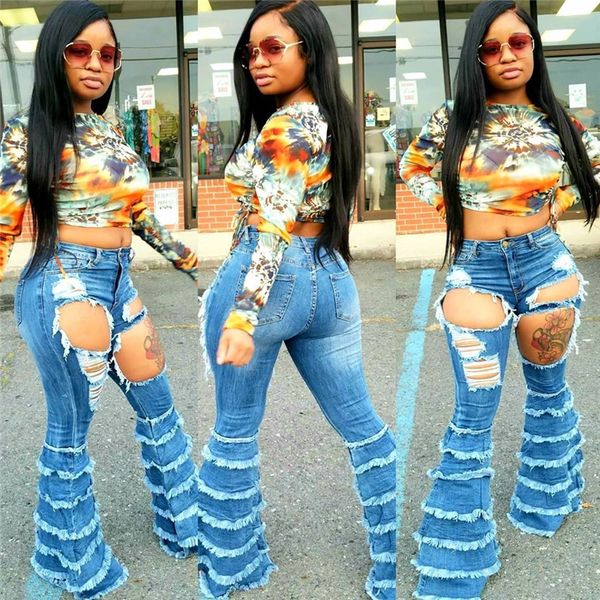 high waist women flare jeans fashion ripped hole washed skinny denim pants street style women pants, Blue
high waist women flare jeans fashion ripped hole washed skinny denim pants street style women pants, Blue