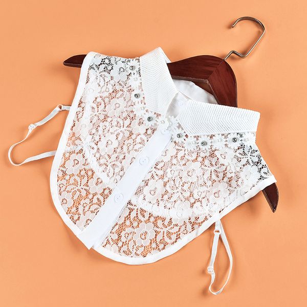 women hollow out lace flower sweater shirt fake collar cardigan rhinestone chiffon cotton detachable false collar blouse, Black;gray 
women hollow out lace flower sweater shirt fake collar cardigan rhinestone chiffon cotton detachable false collar blouse, Black;gray