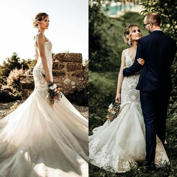 garden country wedding dresses lace appliqued v neck sweep train mermaid wedding dress custom made robe de mariee, White
garden country wedding dresses lace appliqued v neck sweep train mermaid wedding dress custom made robe de mariee, White