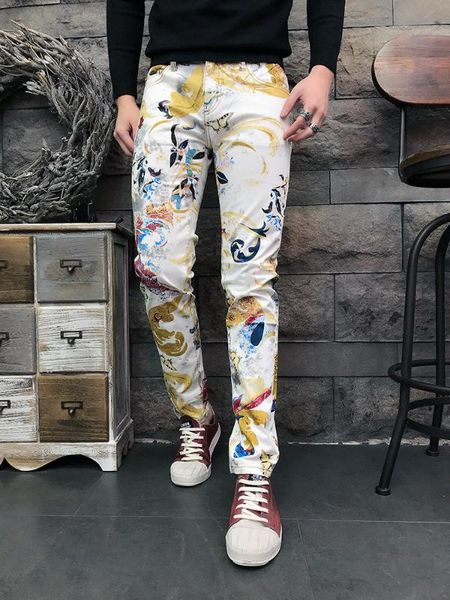 men's jeans casual spring summer flower print bar club fashion trousers colored drawing slim elastic cotton denim pants, Blue
men's jeans casual spring summer flower print bar club fashion trousers colored drawing slim elastic cotton denim pants, Blue