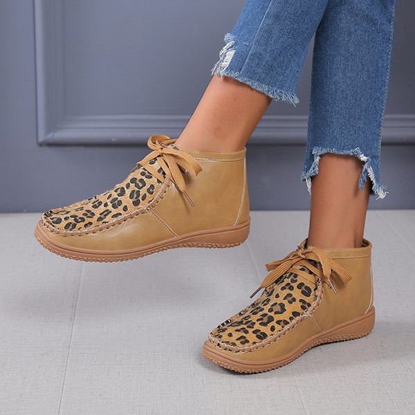 women's shoes leopard print patchwork ankle boots female sewing plush short bots fashion flsts lace up, Black
women's shoes leopard print patchwork ankle boots female sewing plush short bots fashion flsts lace up, Black
