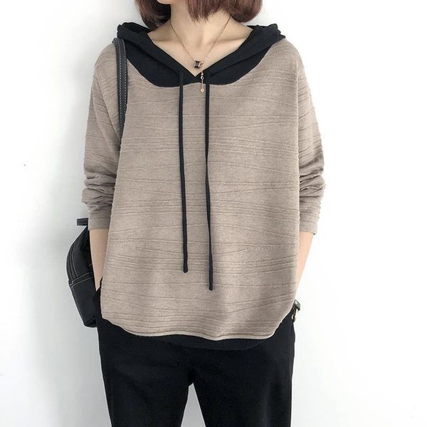 women sweater hooded contrast color thin spring autumn long sleeve knit pullovers long-sleeved fashion korean loose women coat, White;black
women sweater hooded contrast color thin spring autumn long sleeve knit pullovers long-sleeved fashion korean loose women coat, White;black