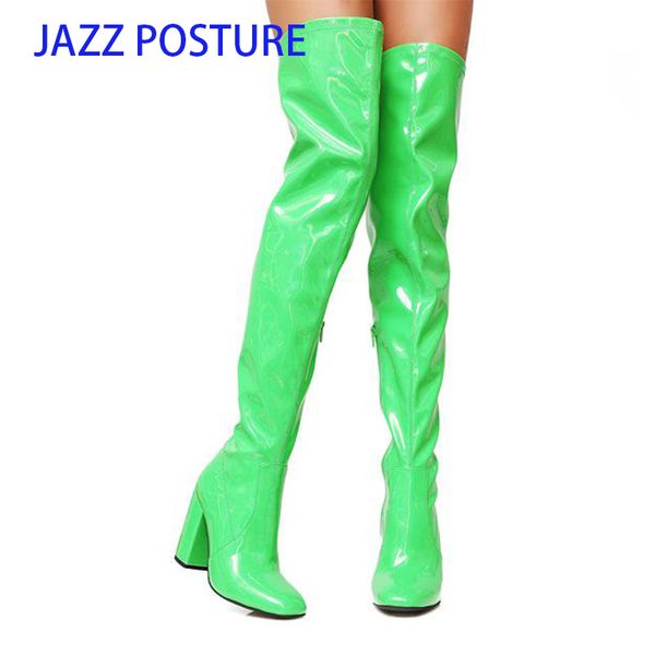 boots party shoes woman over the knee girls dress high-heel women bright patent leather long 43 z688, Black 
boots party shoes woman over the knee girls dress high-heel women bright patent leather long 43 z688, Black