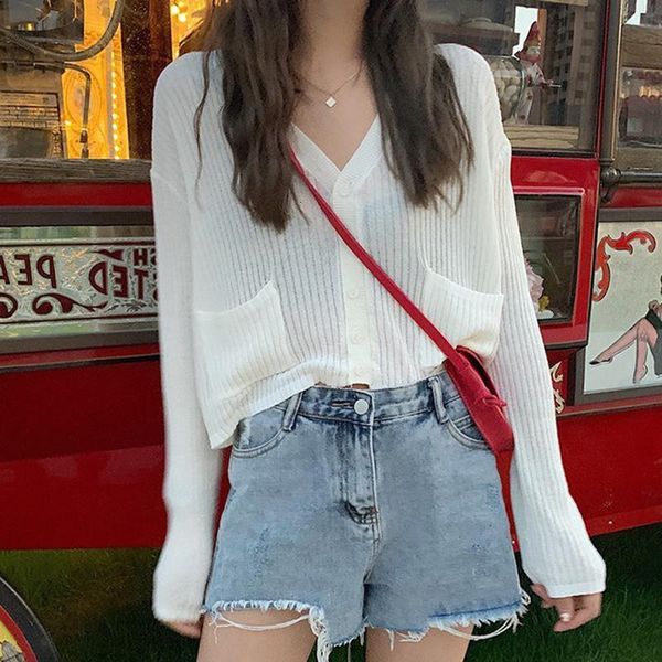 2020 women long sleeve knitted casual cardigan v-neck thin sweater button up summer sun protection sweater, White;black
2020 women long sleeve knitted casual cardigan v-neck thin sweater button up summer sun protection sweater, White;black