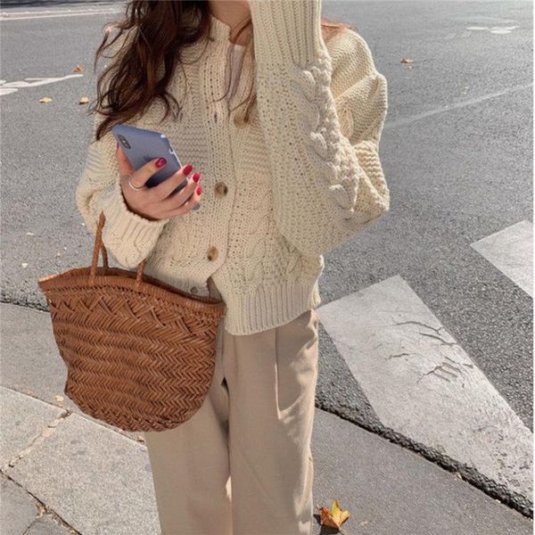 2020 apricot high-waist thicken autumn coats warm soft vintage cardigans loose knitted casual short sweaters, White;black
2020 apricot high-waist thicken autumn coats warm soft vintage cardigans loose knitted casual short sweaters, White;black