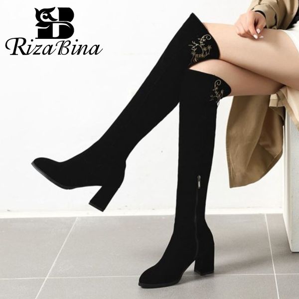 boots rizabina women over the knee round toe thick high heel zipper flock elegant shoes female footwear winter size 33-43, Black
boots rizabina women over the knee round toe thick high heel zipper flock elegant shoes female footwear winter size 33-43, Black