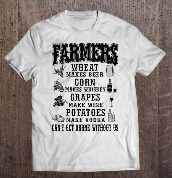 men t shirt farmers wheat makes beer corn makes whiskey grapes make wine potatoes make vodka can't get drunk without us
men t shirt farmers wheat makes beer corn makes whiskey grapes make wine potatoes make vodka can't get drunk without us