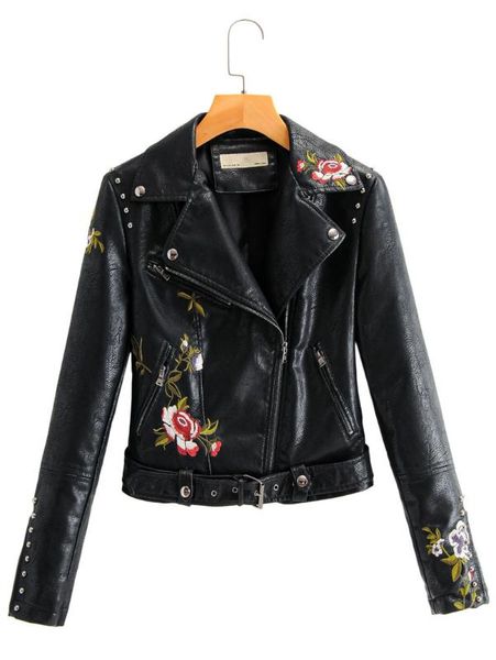 women's leather & faux arrival autumn fashion women embroidery pu jacket chic rivets with belt biker jackets zippers ladies coats outer, Black
women's leather & faux arrival autumn fashion women embroidery pu jacket chic rivets with belt biker jackets zippers ladies coats outer, Black