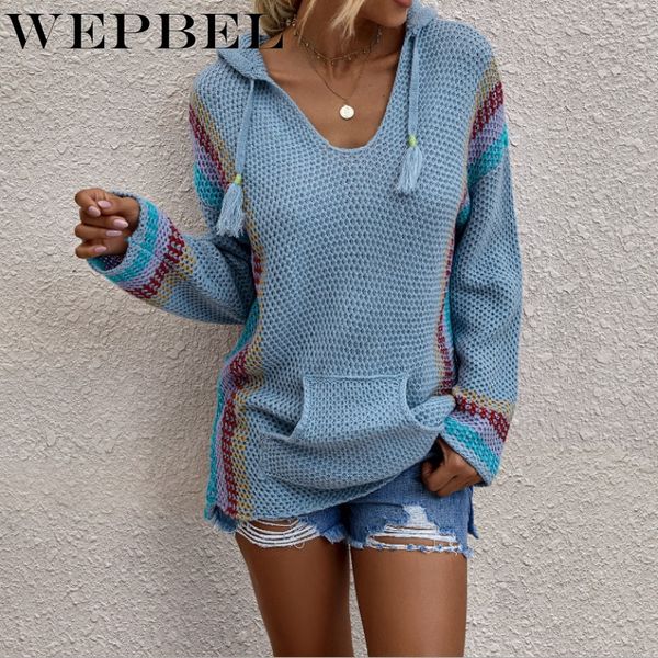 wepbel women's fashion stitching knitted hooded sweater autumn and winter casual long sleeve pullover loose pocket sweater, White;black 
wepbel women's fashion stitching knitted hooded sweater autumn and winter casual long sleeve pullover loose pocket sweater, White;black