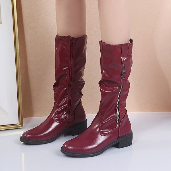 boots rimocy women fashion pleated patent leather mid-calf plus size side zipper booties woman winter warm plush botas female, Black
boots rimocy women fashion pleated patent leather mid-calf plus size side zipper booties woman winter warm plush botas female, Black
