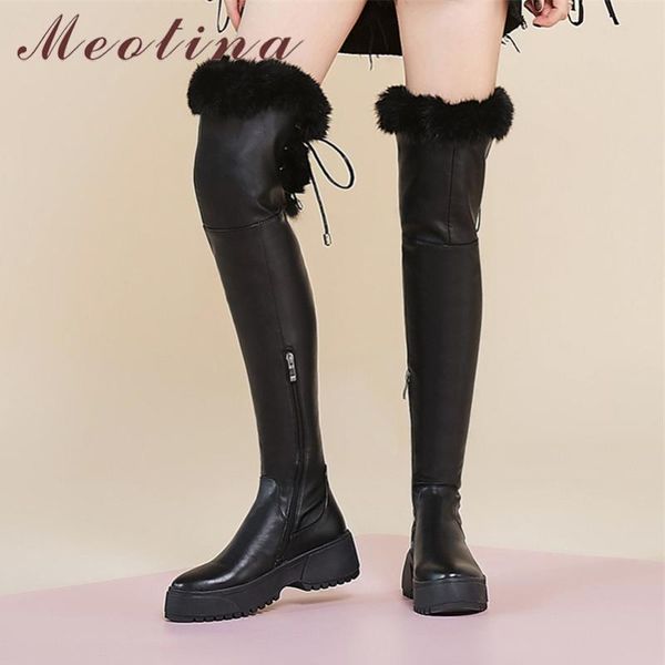 meotina winter snow boots women genuine leather flat platform over the knee boots fur warm plush zipper shoes ladies size 34-39, Black
meotina winter snow boots women genuine leather flat platform over the knee boots fur warm plush zipper shoes ladies size 34-39, Black